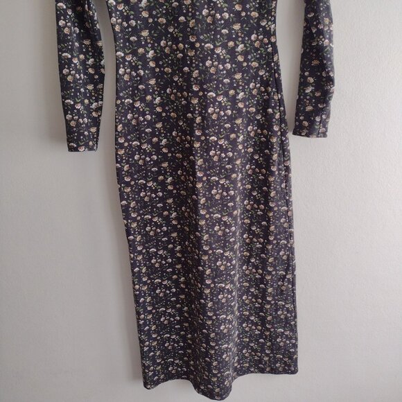 Sezane Felicia Dress XS Black Floral Long Sleeve Midi Dress Soft Stretch Fabric - Picture 11 of 13